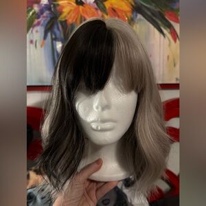 Gorgeous grey platinum, blonde, and black wig